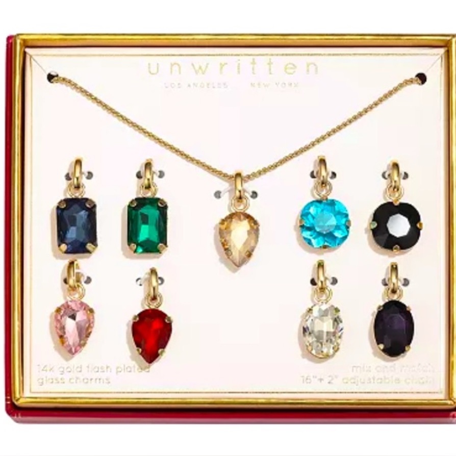 Unwritten Gold Plated Necklace Set W 9 Glass Charms Multicolor 12$